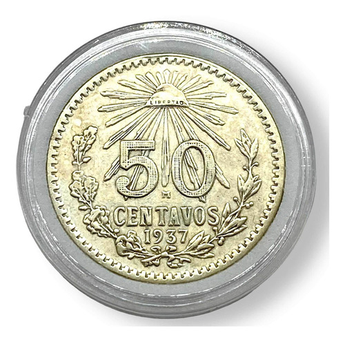 Moneda Mexico Plata 50 Centavos Año 1937 Ley 720 Encapsulada