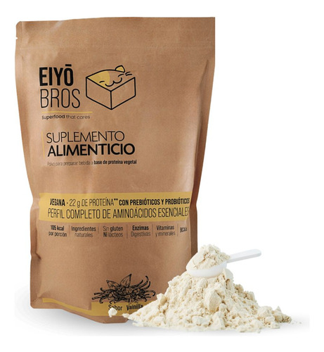 Proteina Vegana Eiyo Bros 600g Vainilla Bolsa Biodegradable