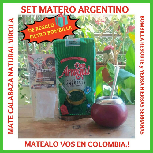 Set Matero Argentino!mate Calabaza Natural+bombilla+yerba500