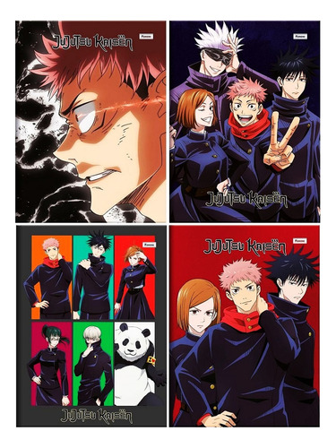 Kit 4 Caderno Jujutsu Kaisen Brochurão Universitario 80fls