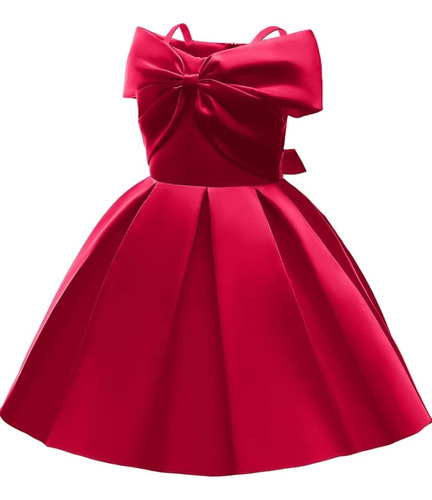 Vestido Niña Princesa Elegante De Satén Rojo 2 A 12 Años 