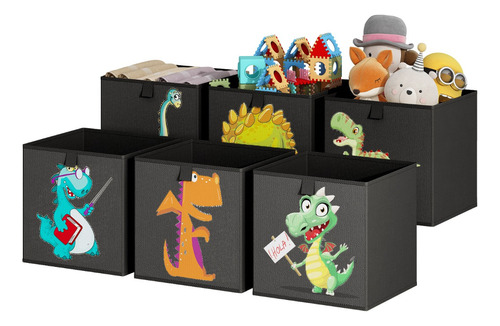 Caja De Almacenamiento, Patrón De Dinosaurio, 6pcs Negro