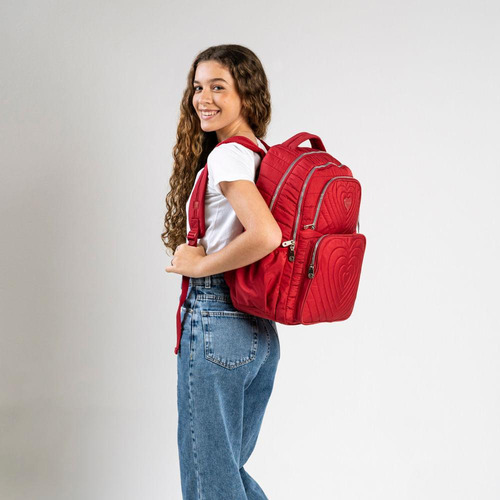 Mochila Escolar Feminina Juvenil Bagaggio cor Vermelho