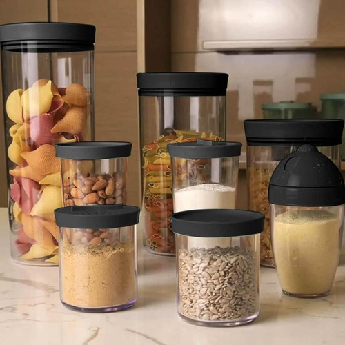 Pote Para Alimentos Hermético Uz Utilidades Slim 500ml Preto - Kit Com 6 Unidades