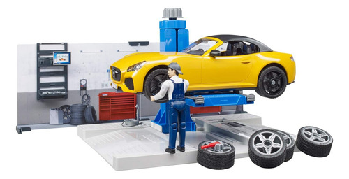 Miniatura Mercedes Com Oficina E Mecânico E Ferramentas