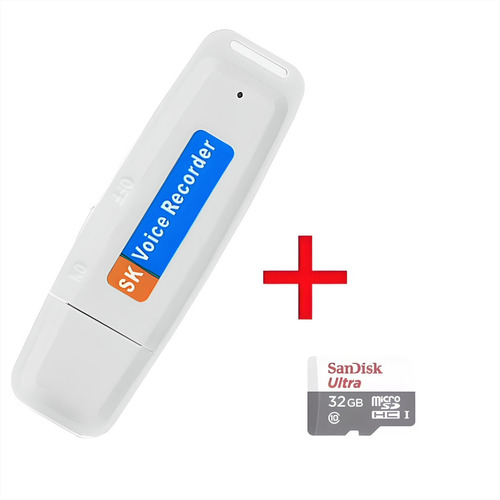 Grabadora Pendrive Audio Espia + Micro Sd 32gb, Color Blanco