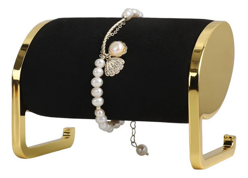 Soporte Exhibidor De Reloj Metal Dorado Y Terciopelo Negro