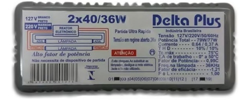 Reator Eletronico 2 X 40w 220v Para Lâmpada 40w