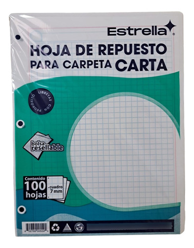 Repuesto De Hojas Para Carpeta Carta 200 H 5 Colores