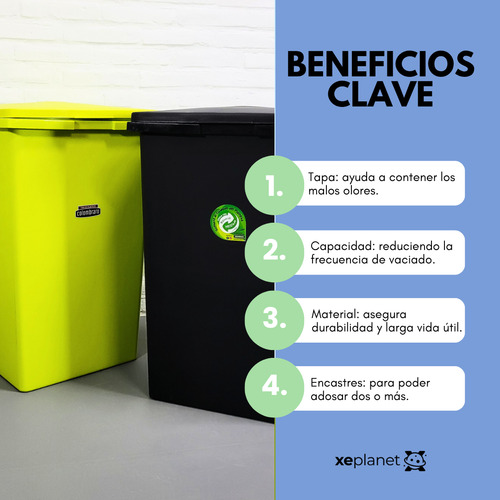 Tacho De Basura Adosable Con Tapa Plana 100 Lts - Colombraro Negro