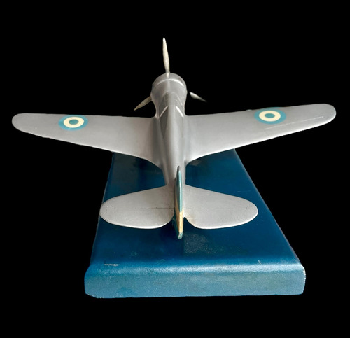 Antiguo Avión Aluminio Base De Madera Escultura/pisapapeles (Usado)
