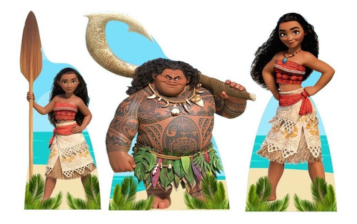 Imagem 2 de 5 de Kit 3 Display Totem Mesa Placa Moana Maui Praia Festa Mdf