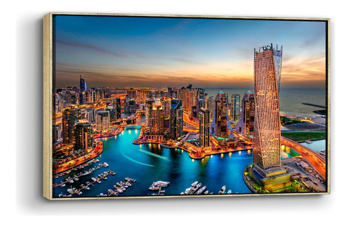 Cuadro Enmarcado Flotado Dubai Al Atardecer 90x140cm