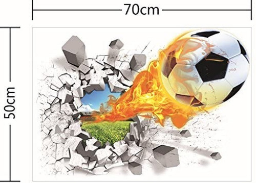 Vinilo Adhesivo Decorativo Pared Rota Pelota Fútbol 3d S260