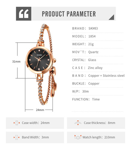 Reloj Smkei Mujer 1854, Elegante, Pulsera, Moda, Clásico.
