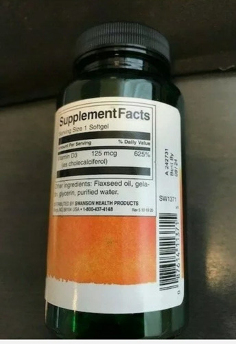 Vitamina D3 5000ui Potencia Max 250 Softgels Swanson