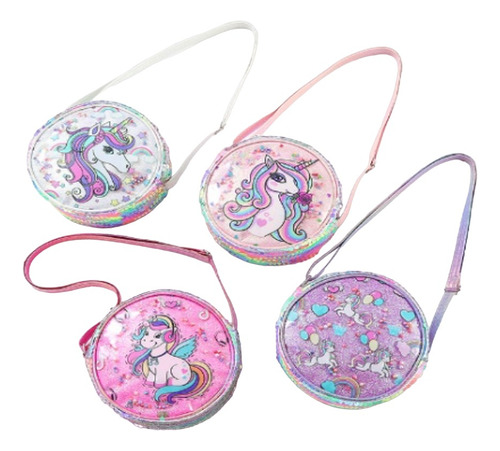 Cartera Morral Redonda Unicornio Glitter Infantil Bandolera