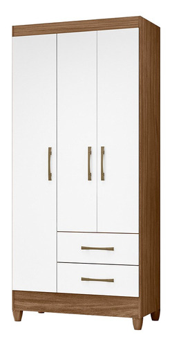 Guarda-roupa Moval Lima cor naturale/branco de mdp com 3 portas  de dobradiças