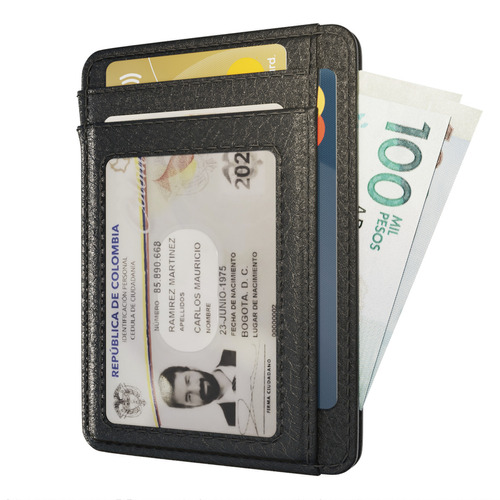 Billetera Tarjetero Portadocumentos Wallet Card Holder Bloqueo Rfid Cuero Pu Hombre Mujer Negro	