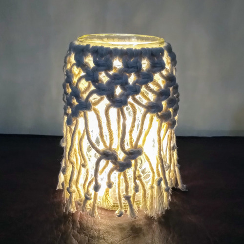 Fanal Florero Macramé Centro De Mesa Deco Hogar Eventos Natural Frasco Recto