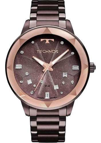 Relógio Technos Feminino Elegance Crystal 2039cf/4g Cor da correia Marrom Cor do bisel Ouro rose Cor do fundo Marrom