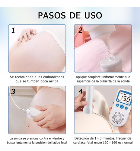 Doppler Fetal Portátil Con Pantalla Lcd Detector De Latidos
