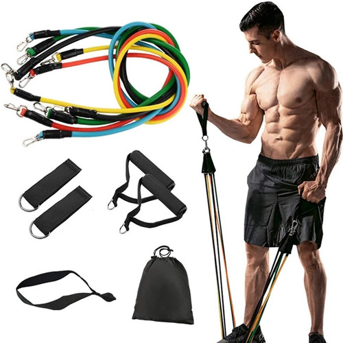 Imagem 1 de 7 de Kit Elástico P/ Exercício Treino Musculação Academia Em Casa