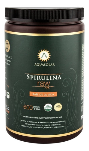 Aquasolar - Spirulina Raw 600g Polvo 100% Orgánico