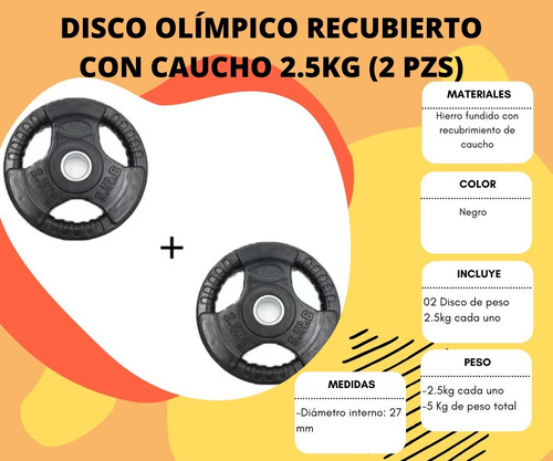 Set 10 Discos Olímpico Recubierto Con Caucho/ 2 Pulgadas