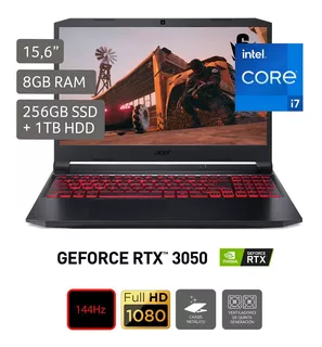 Laptop Acer An515 15.6' I7 8gb 1tb + 256ssd V4gb T.iluminado
