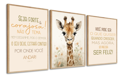 3 Quadros Decorativos Girafa Quarto Infantil Frases Moldura