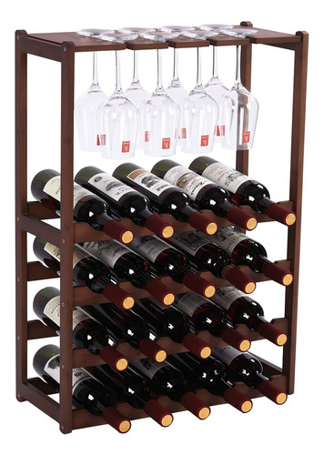 Homevany Wine Rack Free Standing 20 Bottles With 8 Glasses