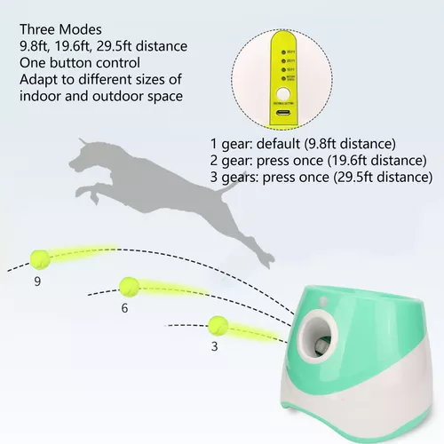 Lanzador automático de pelotas para perros, juguete interactivo para  interiores y exteriores con tres rangos, incluye 6 mini pelotas de tenis y  una