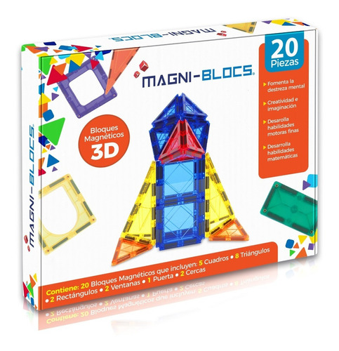 Magni Blocs 20 Pz, Bloques De Construcción Magnéticos, Imán Bloques Magnéticos 3D, Figuras Geométricas Magnéticas Educativas para Niños, Rompecabezas Magnético en Tercera Dimensión