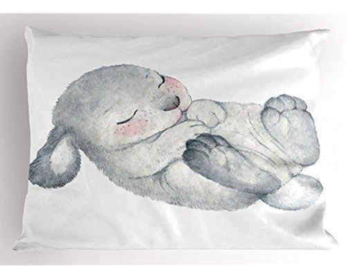 Funda De Almohada De Conejo Lunarable, Dibujo De Acuarela De