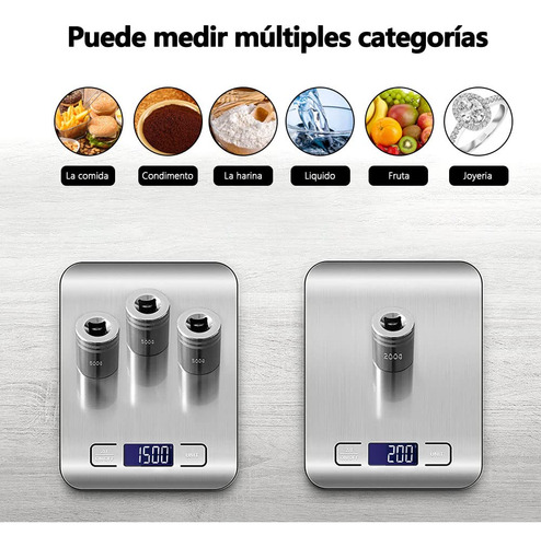 Báscula Digital De Cocina Acero Inoxidable 5 Kg Pantalla Lcd
