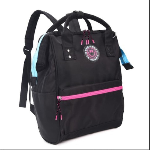 Mochila Espalda Skora 32354 Smile Boca De Pez Cartera Negra Color Negro Con Fucsia Diseño De La Tela Liso