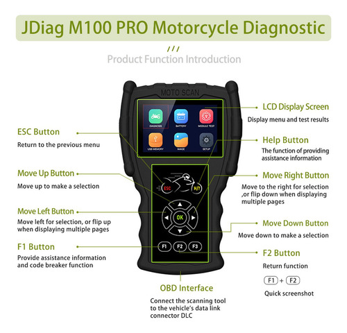 Scanner De Teste Diagnóstico Código Obd2 Motocicleta M100pro