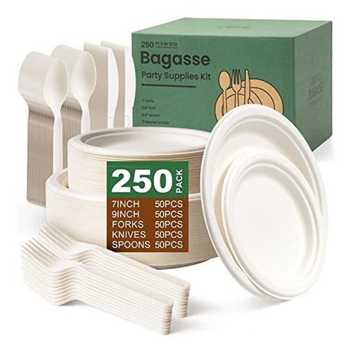 Juego De 250 Platos De Papel Compostables, Platos De Papel R