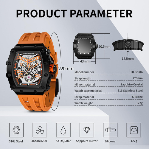 Reloj Automático De Lujo Tsar Bomba Para Hombre, 50 M, Resis