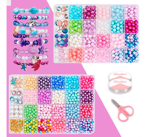 Kit Miçangas Infantil Kit P Fazer Pulseiras Joias 2 Caixas Colorido