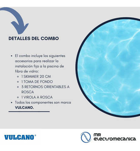 Imagen 2 de 10 de Skimmer Vulcano 20cm + Kit Accesorios Para Pileta Fibra
