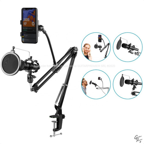 Kit Soporte De Microfono Articulado Plegable Antipop Celular