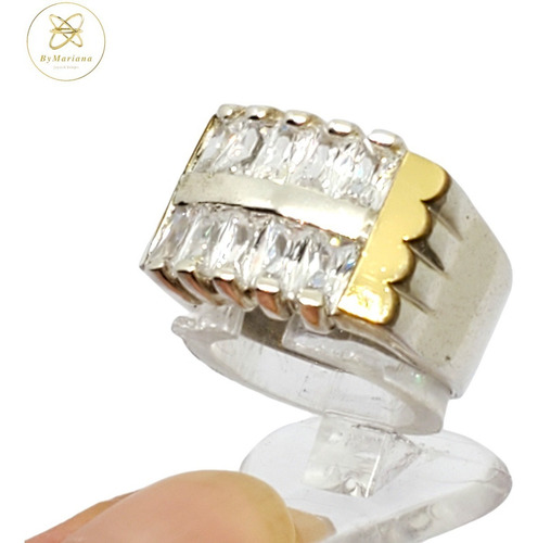 Imagen 4 de 10 de Anillo Plata Y Oro 2 Hileras De Piedras Cubic