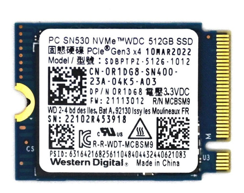 Ssd Western Digital Sn530 256 Gb Nvme Pcie M.2 2230