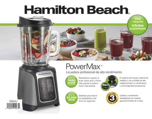 Licuadora Hamilton Beach Powermax 1680w 1.4l 58600j Gris