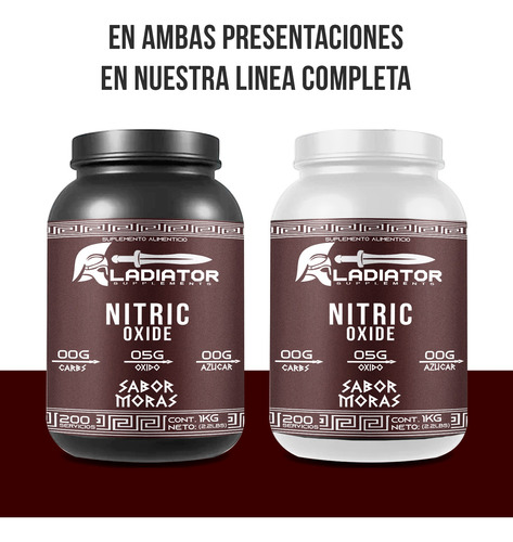 Óxido Nítrico Gladiator 1 Kg 200 Serv Varios Sabores Moras
