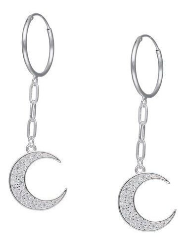 Argollas Luna Brillante Colgante Plata 925 Aros Pendientes