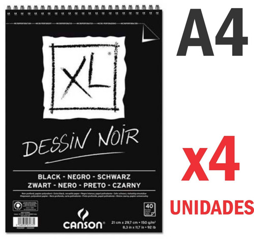 4 Block Canson Xl Dessin Noir A4 Black Doble Faz Bocetos