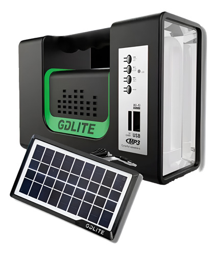 Kit Emergencia Carga Solar Linterna Radio Powerbank Usb Negro